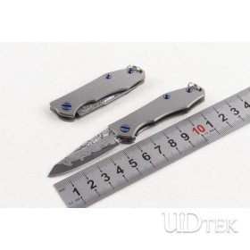 Mini Titanium handle folding pocket knife with Damascus steel handle UD405193